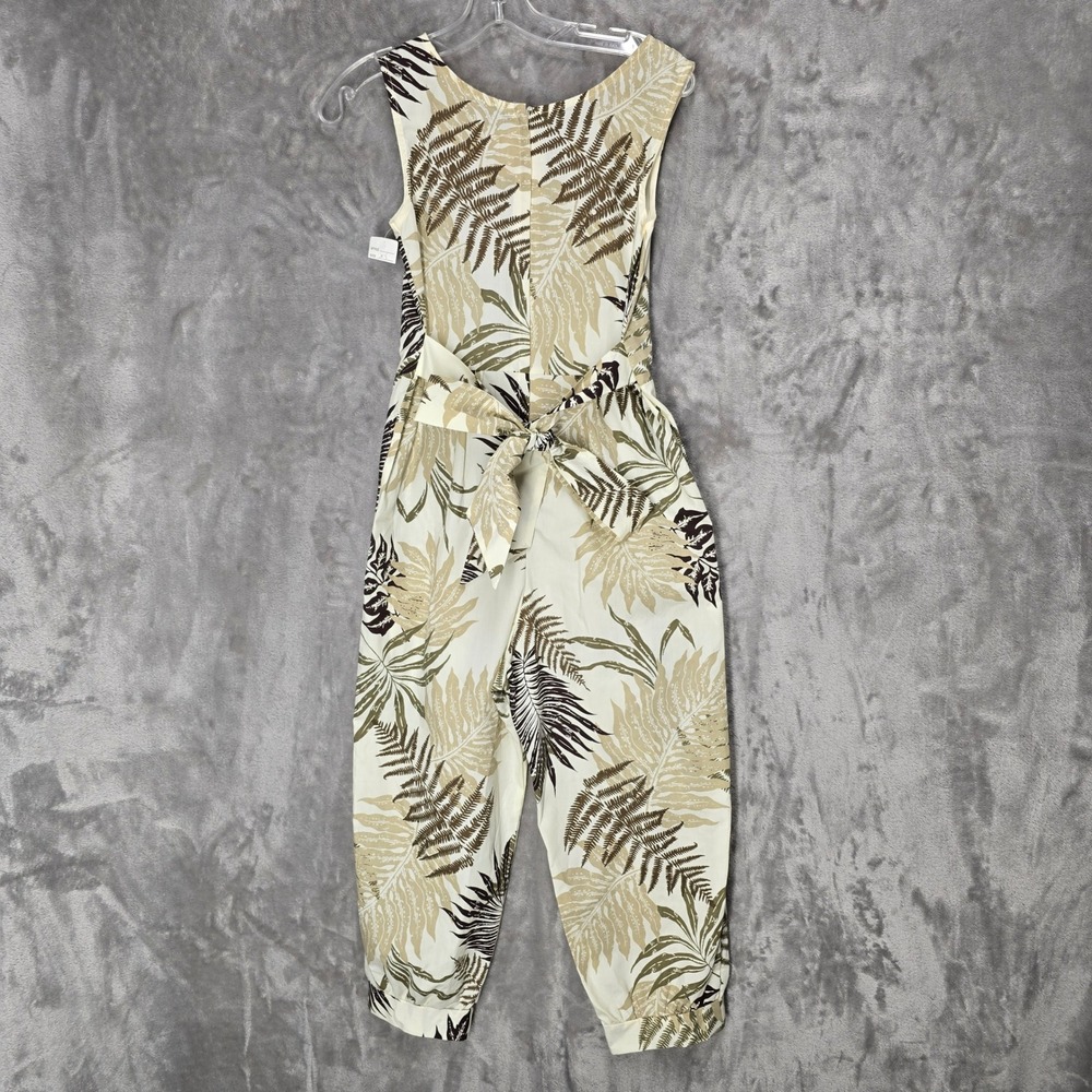 Lee's Fashion Jumpsuit Womens XS Cream Green Tropical Fern Hawaii Pockets Romper - Picture 2 of 14